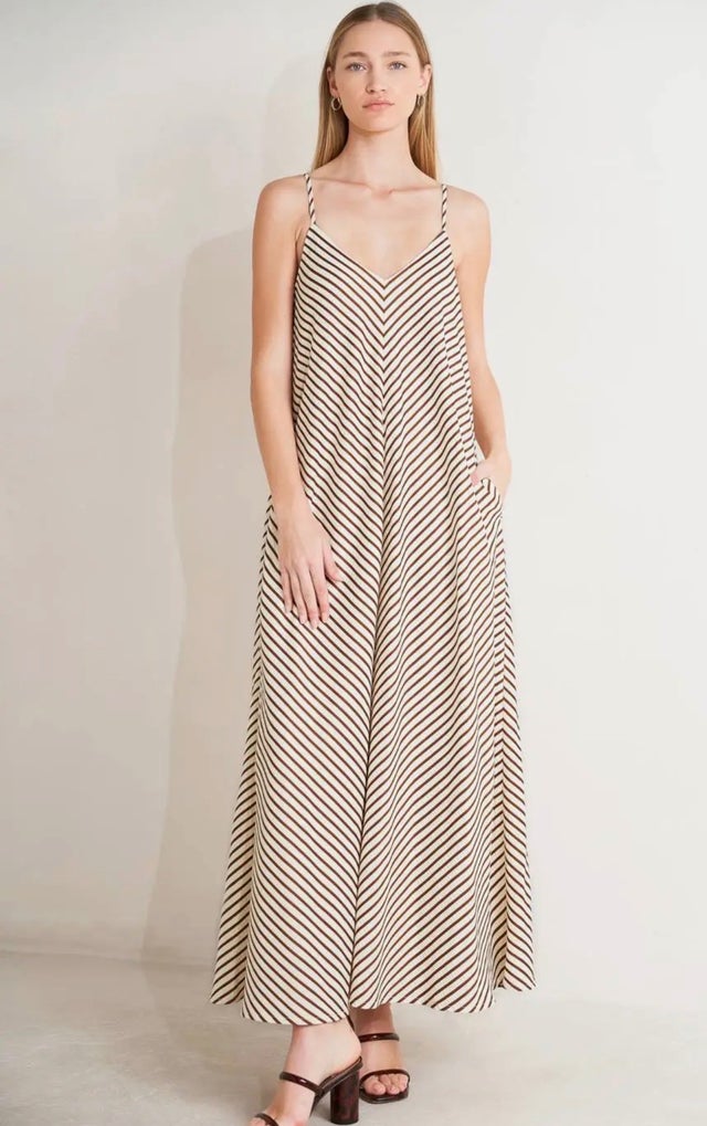lillie midi dress beige The Escape Linen Midi Dress in Beige